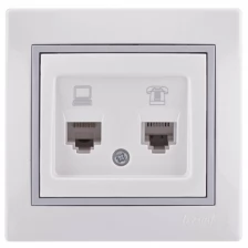 LEZARD Розетка компьютерная + телефонная 2-м СП Mira RJ45 + RJ11 IP20 с сер. вставкой бел. LEZARD 701-0215-143