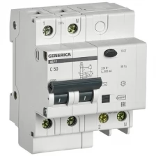 Дифавтомат IEK GENERICA 2P 50А (C) 4.5кА 300мА (AC), MAD15-2-050-C-300