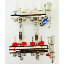 Латунный коллектор для теплого пола 4 контура с расходомерами 1"x3/4" VIEIR