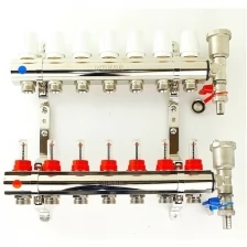 Латунный коллектор для теплого пола 7 контуров с расходомерами 1"x3/4" VIEIR