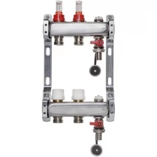 ColSys Р802, 2 выхода. Коллектор из нержавеющей стали с расходомерами, термостатическими клапанами, воздухоотводчиками и дренажными шаровыми кранами