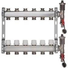 ColSys P813, 6 выходов. Коллекторная группа с отсекающими и термостатическими клапанами, автоматическими воздухоотводчиками и дренажными кранами