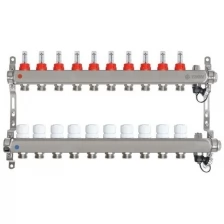 Коллекторная группа для теплого пола TAEN 1x3/4x10 вых. с расходомерами, регулир.клапанами, ручным воздух-ом, сливным краном и регулируемыми кронштейнами (нерж.сталь)