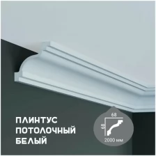 Карниз с гладким профилем Fabello Decor P 208 ,плинтус потолочный белый грунтованный, 68*68*2000 мм